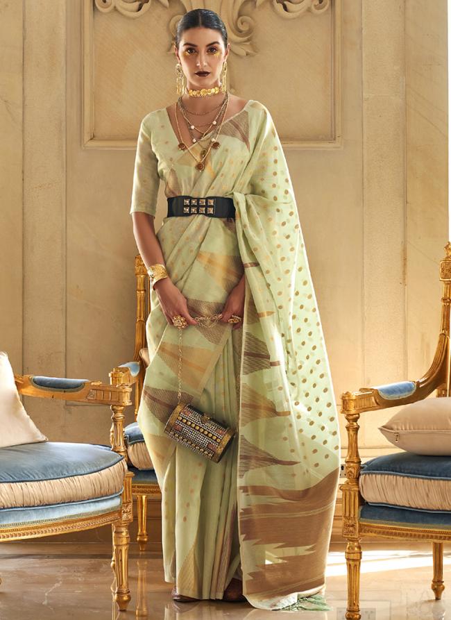 Tissue Pista Green Festival Wear Weaving  Saree